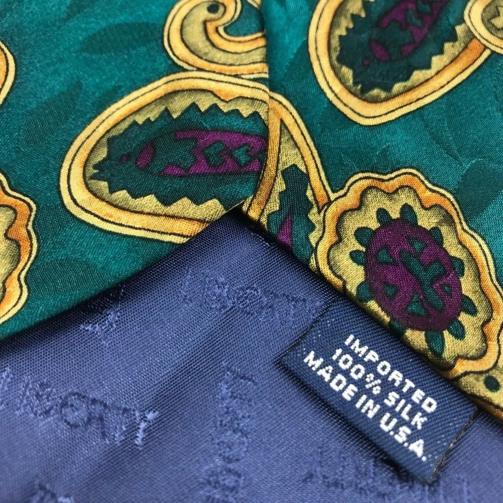 LIBERTY OF LONDON Men's 100% Silk Necktie Luxury PAISLEY Green/Purple/Yellow USA